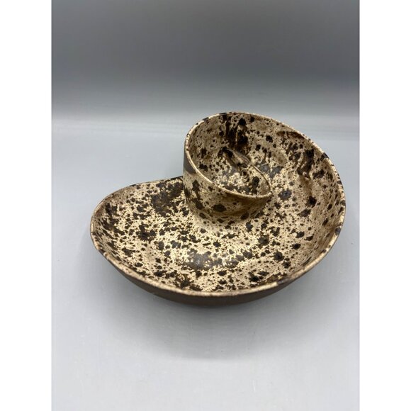 Handmade Ceramic Chip Dip Bread Oil Plate Speckled Brown Pottery Swirl - Picture 1 of 6